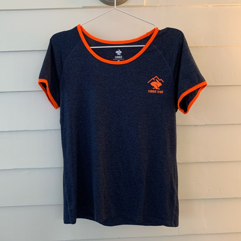 rabbit trail EZ tee ringer - women's - large / eclipse/shocking orange